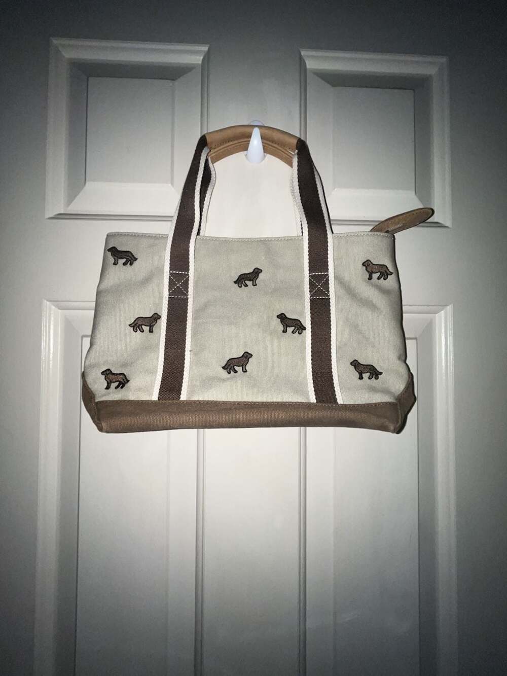 L.L. Bean Canvas Tote Bag with Dog Embroidery and Zip Top